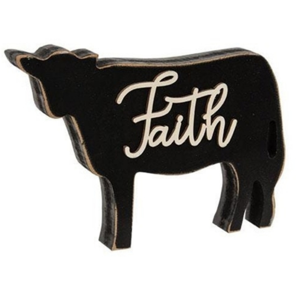 Faith distressed black cow sitter